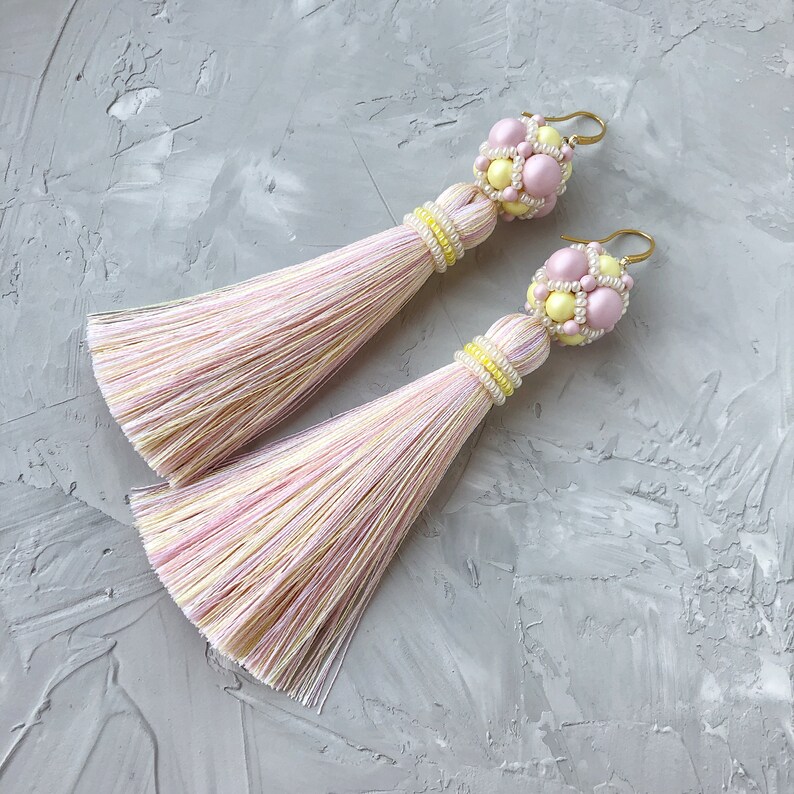 Yellow tassel earrings Pink tassel earrings Fringe Summer jewelry Bright earrings yellow pink earrings gift for daughter Bohemian earrings