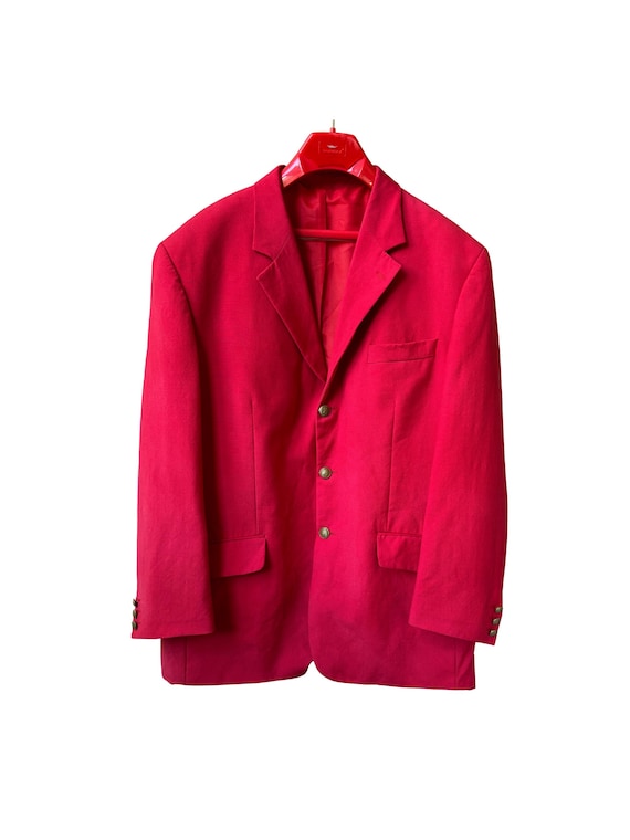 Moschino, Vintage Moschino Red Linen Blazer – Italian Designer Gold Button Jacket