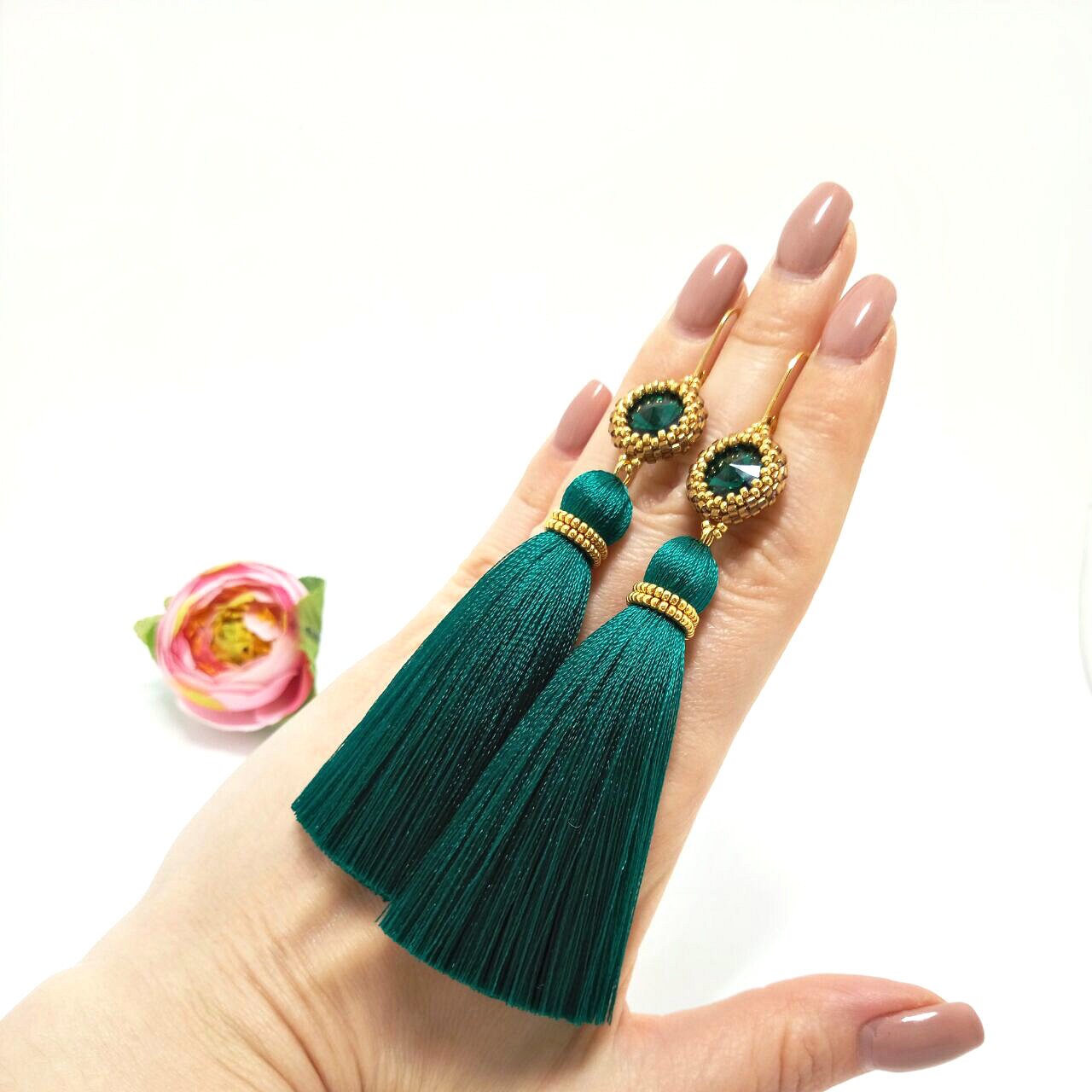 Green tassel earrings Emerald earring Oscar de la renta Green Etsy