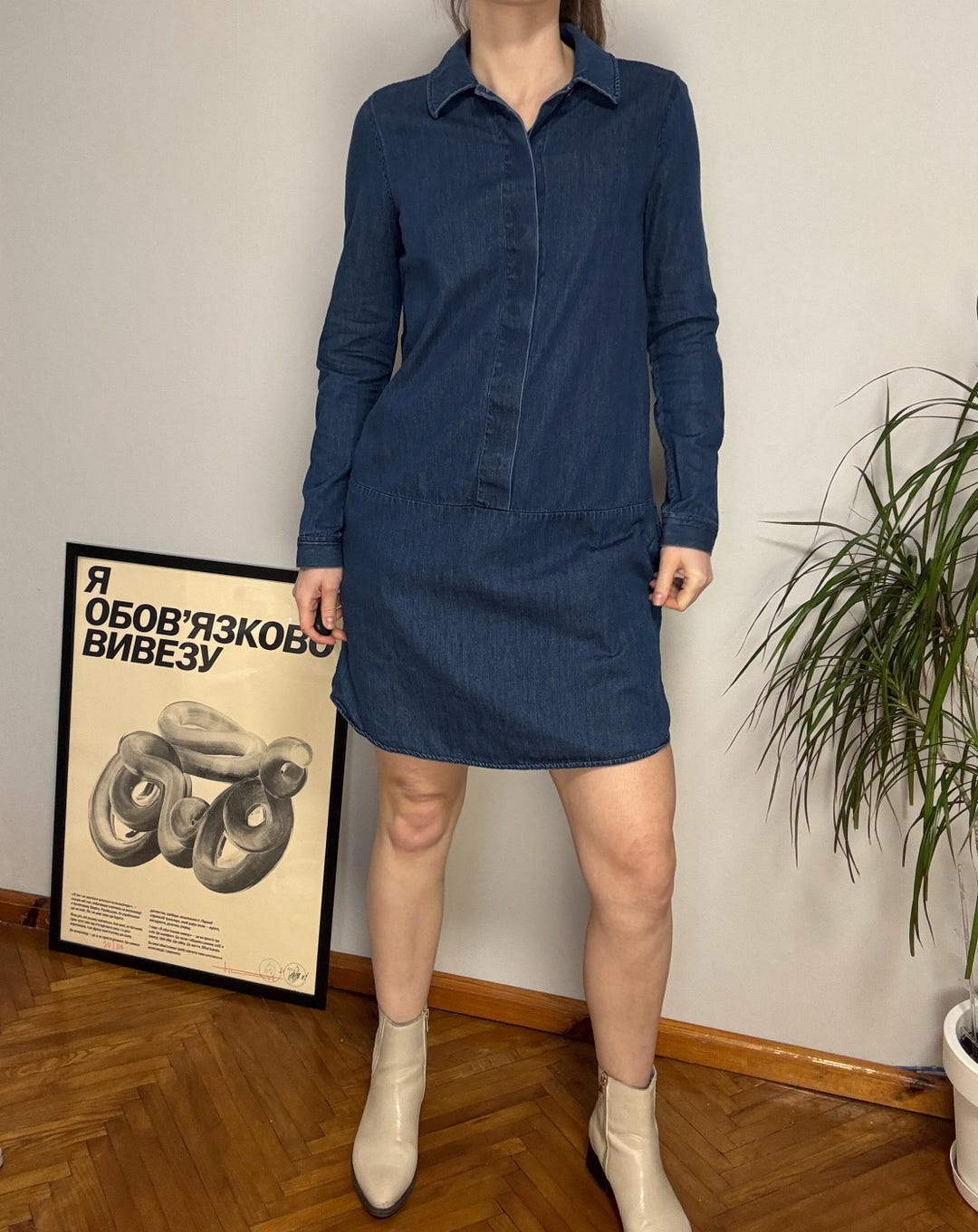 cos denim maxi shirt dress DENIM MAXI SHIRT DRESS - DUSTY LIGHT BLUE