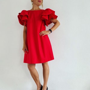 Cotton Dress / Ruffle Dress / Women Dress / Butterfly Dress / Ruffle Sleeves / Beautiful Dress / Red Dress / Green Dress / Summer Dress image 1