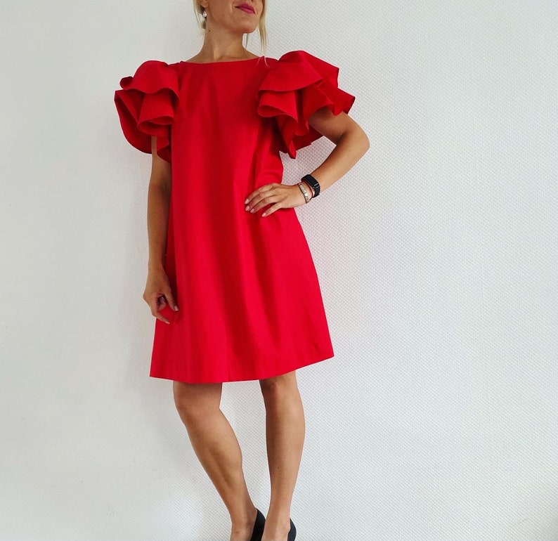 Cotton Dress / Ruffle Dress / Women Dress / Butterfly Dress / Ruffle Sleeves / Beautiful Dress / Red Dress / Green Dress / Summer Dress image 1