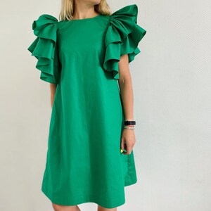 Cotton Dress / Ruffle Dress / Women Dress / Butterfly Dress / Ruffle Sleeves / Beautiful Dress / Red Dress / Green Dress / Summer Dress image 4