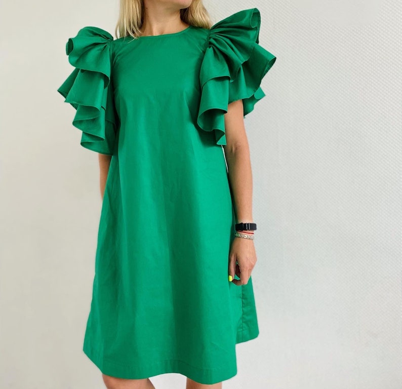 Cotton Dress / Ruffle Dress / Women Dress / Butterfly Dress / Ruffle Sleeves / Beautiful Dress / Red Dress / Green Dress / Summer Dress image 4