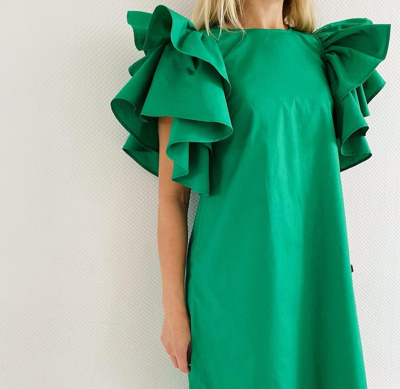 Cotton Dress / Ruffle Dress / Women Dress / Butterfly Dress / Ruffle Sleeves / Beautiful Dress / Red Dress / Green Dress / Summer Dress image 5