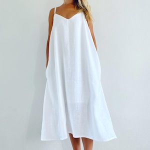 White linen dress / Washed linen summer dress / Midi linen dress / Linen slip dress / Slip dress / Linen dress for Women /Comfortable dress