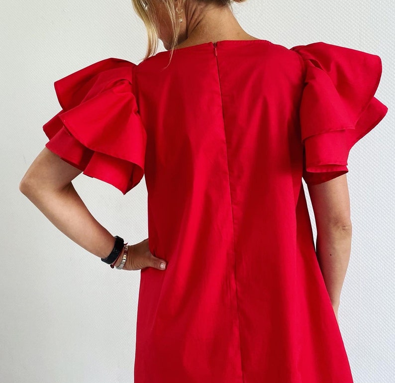 Cotton Dress / Ruffle Dress / Women Dress / Butterfly Dress / Ruffle Sleeves / Beautiful Dress / Red Dress / Green Dress / Summer Dress image 2