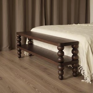 Handmade Shoe Storage Bench – Solid Ash Wooden Entryway Shoe Rack with Beaded Bobbin Legs | Hallway Bench | Custom Size Available