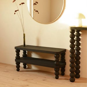 Handmade Shoe Storage Bench – Solid Ash Wooden Entryway Shoe Rack with Beaded Bobbin Legs | Hallway Bench | Custom Size Available