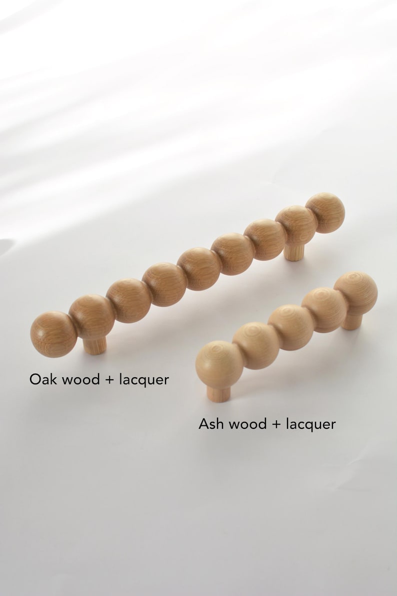 Large Beaded Drawer Handles – Handmade Oak & Ash Wood Cabinet Pulls – Bobbin Statement Handles | Solid Wood Sculptural Hardware