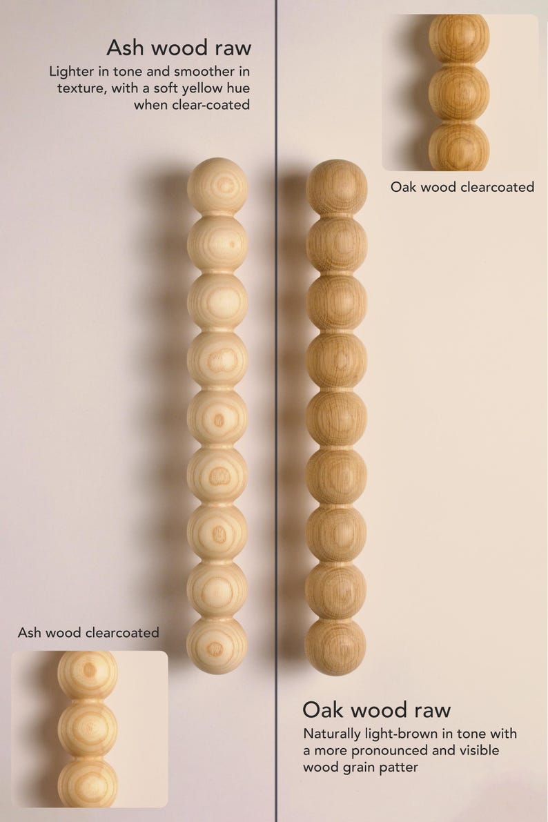 Large Beaded Drawer Handles – Handmade Oak & Ash Wood Cabinet Pulls – Multiple Sizes