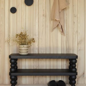 Handmade Shoe Storage Bench – Solid Ash Wooden Entryway Shoe Rack with Beaded Bobbin Legs | Hallway Bench | Custom Size Available