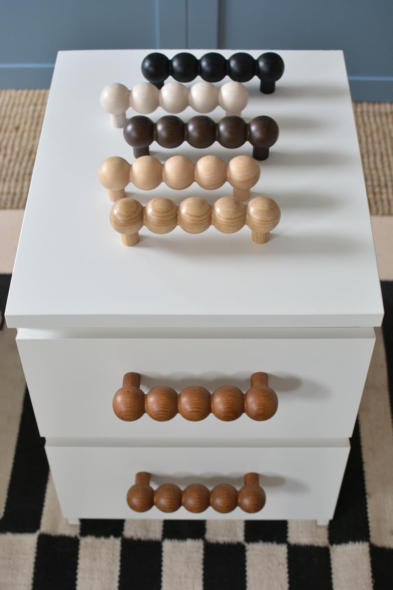 Large Beaded Drawer Handles – Handmade Oak & Ash Wood Cabinet Pulls – Multiple Sizes