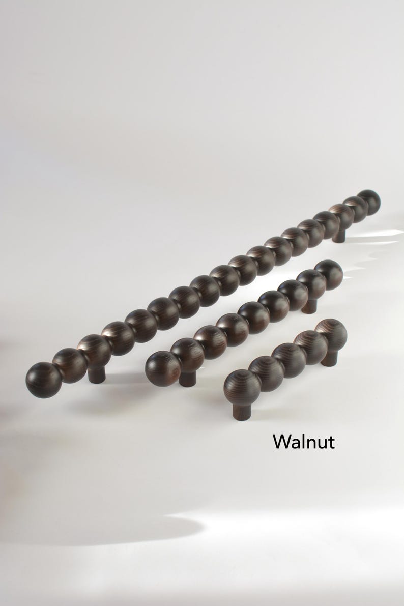 Large Beaded Drawer Handles – Handmade Oak & Ash Wood Cabinet Pulls – Bobbin Statement Handles | Solid Wood Sculptural Hardware