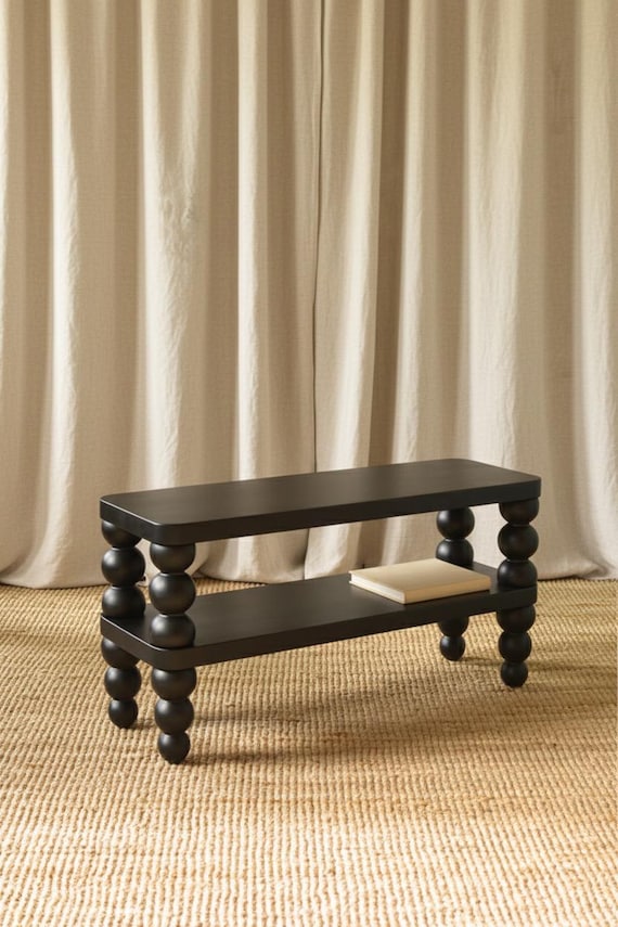 Solid Ash Wood Shoe Bench - Handmade Bobbin Leg Entryway Furniture | Modern Shoe Rack