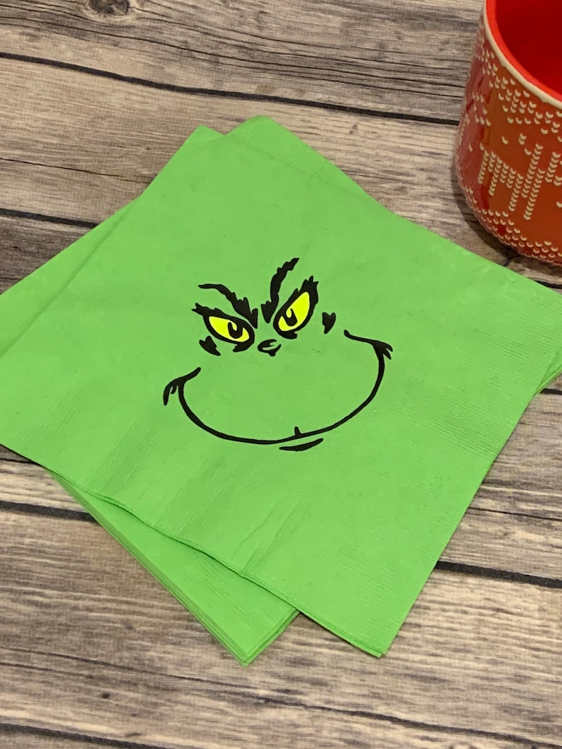 Grinch Party Supplies Grinch Napkins Christmas Napkins Etsy