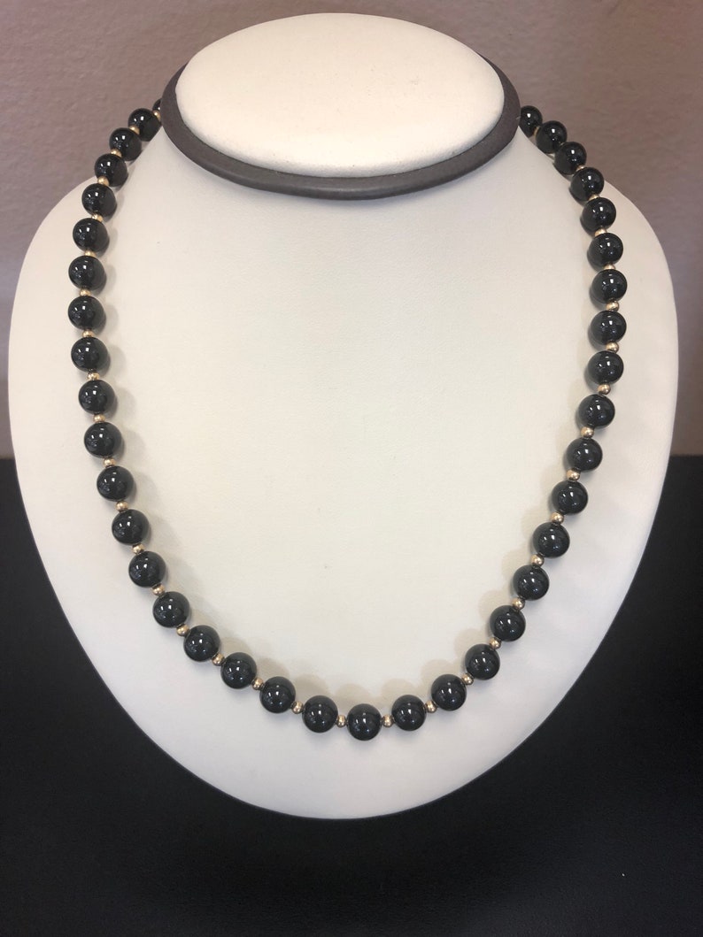 Black onyx and gold accent beaded necklace 29 long