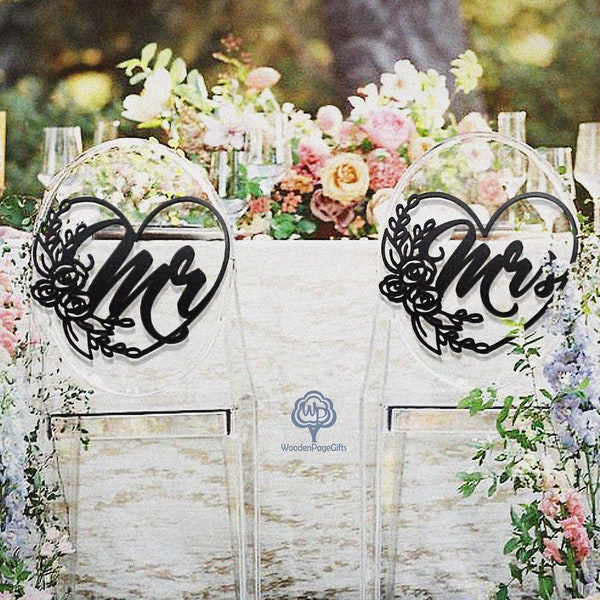 Rustic Mr and Mrs Wedding Chair Signs: Personalized Wood Decor