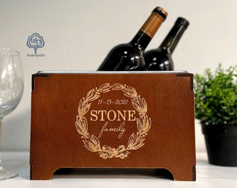 Personalized Wedding Wooden Wine Chiller Reception Decor Custom Rustic Wood Trough Wine Chiller