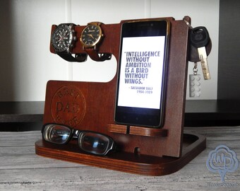 Wood docking station personalized Iphone Charging station Fathers day gift valentines day gift Dad Birthday Gifts Dad Gifts Gift for dad