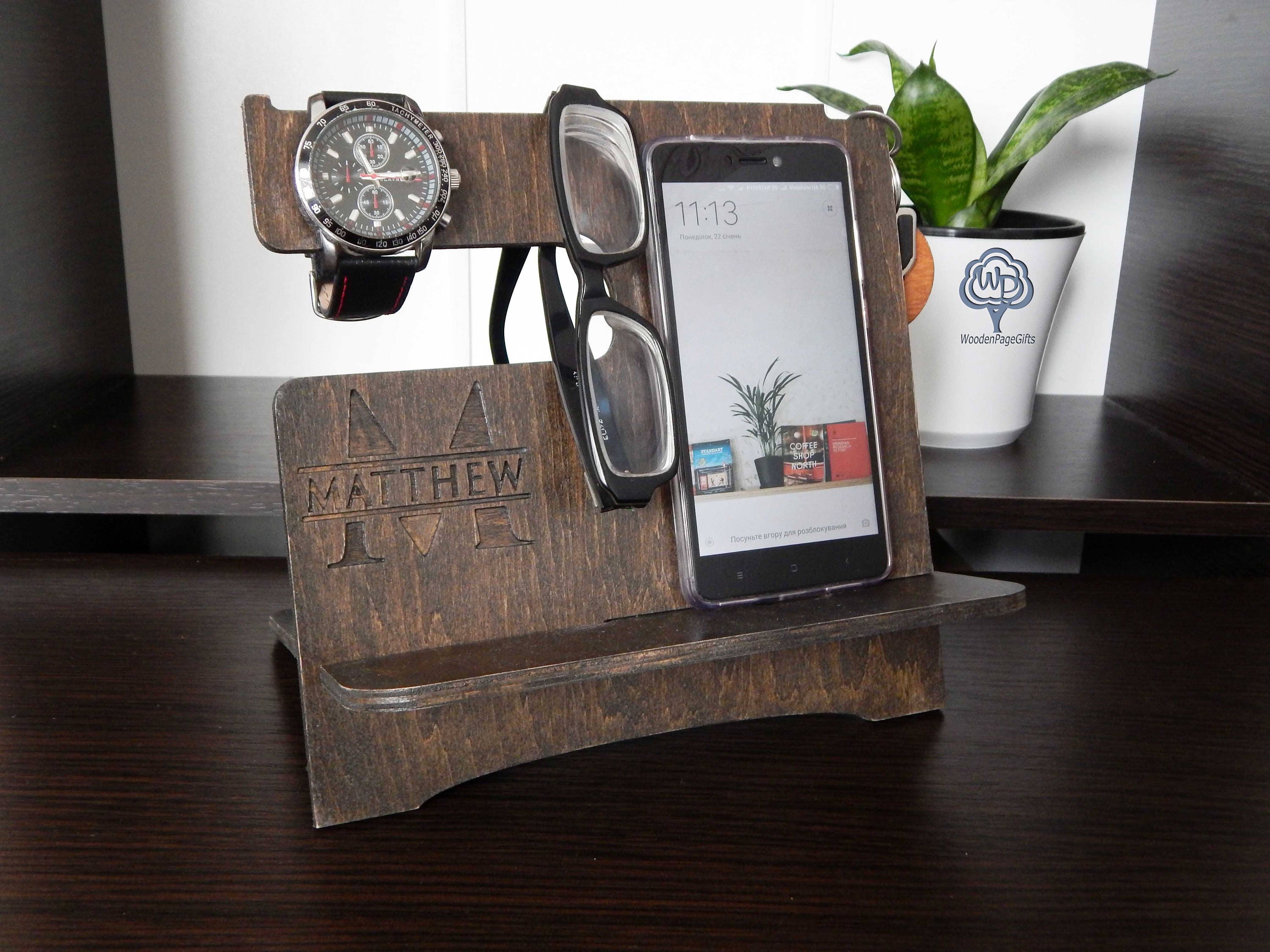 Personalized wood docking station Gifts for Men Charging Etsy