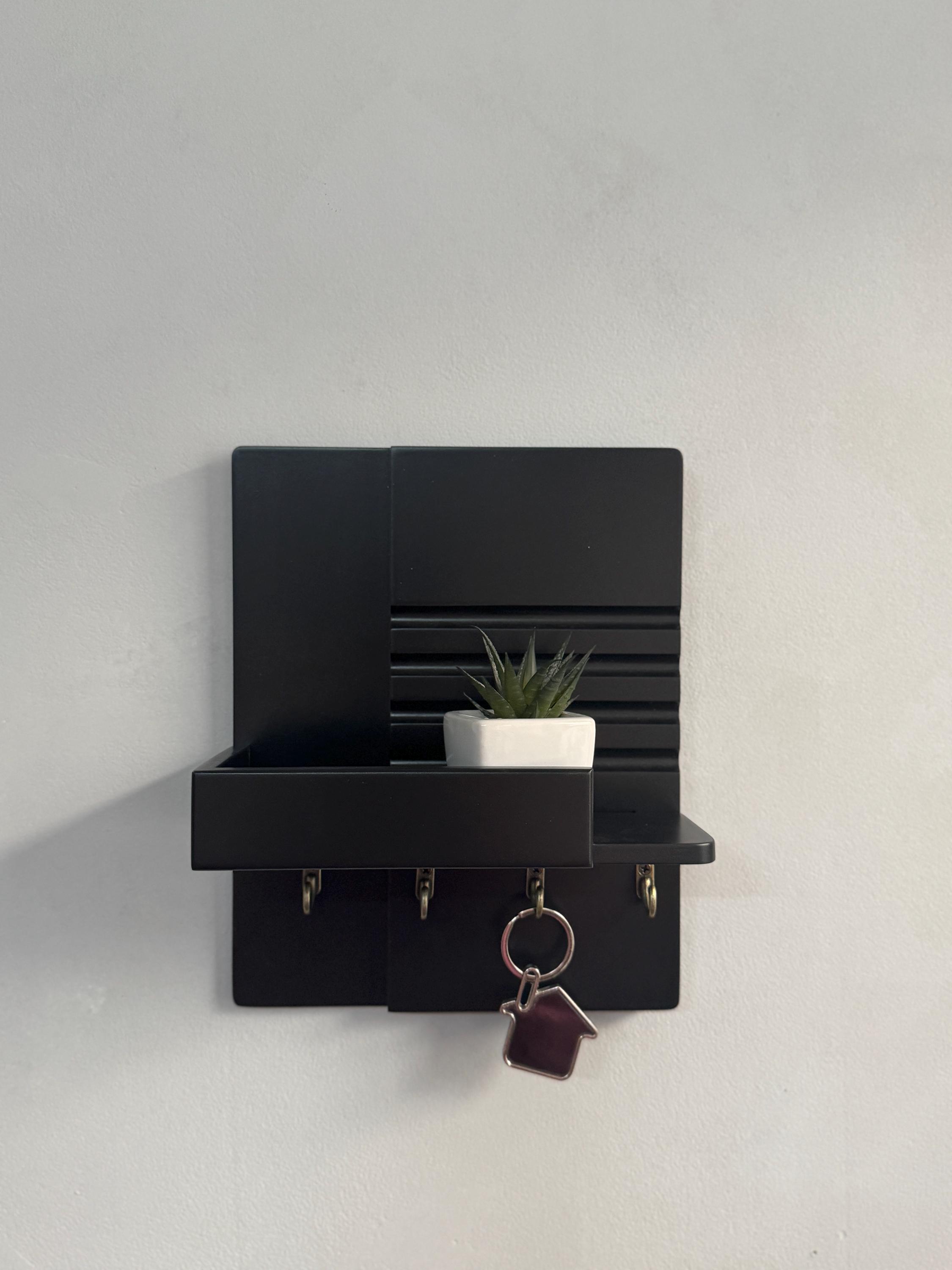 Black Wood Key Holder With 4 Hooks: Minimalist Wall Mounted Key Rack - Etsy