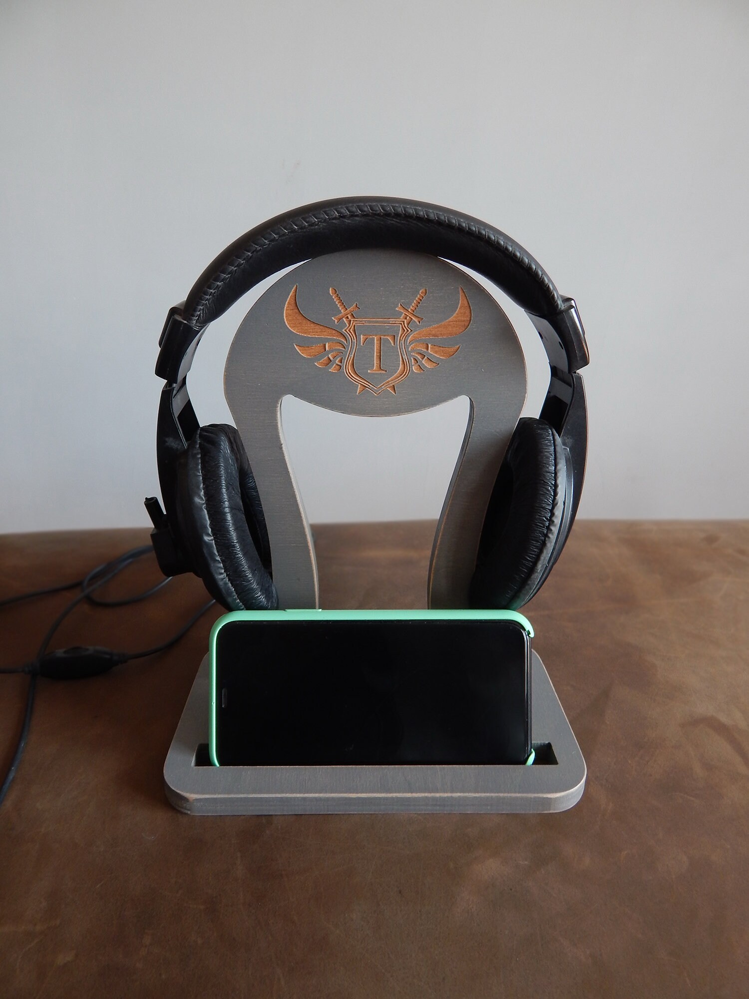 Wooden headphone holder Personalized headset stand Headphone Etsy