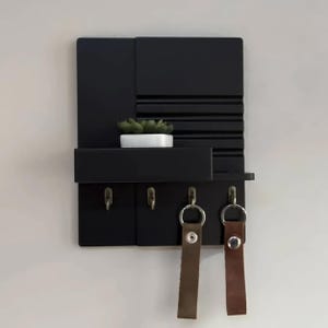 Black Wood Key Holder With 4 Hooks: Minimalist Wall Mounted Key Rack - Etsy