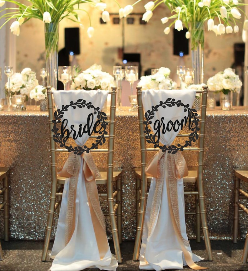 Bride Groom Chair Signs Wedding Chair Wooden Signs Sign For Back Of Chair Bride And Groom Chair Back Sign Mr And Mrs Chair Signs Set