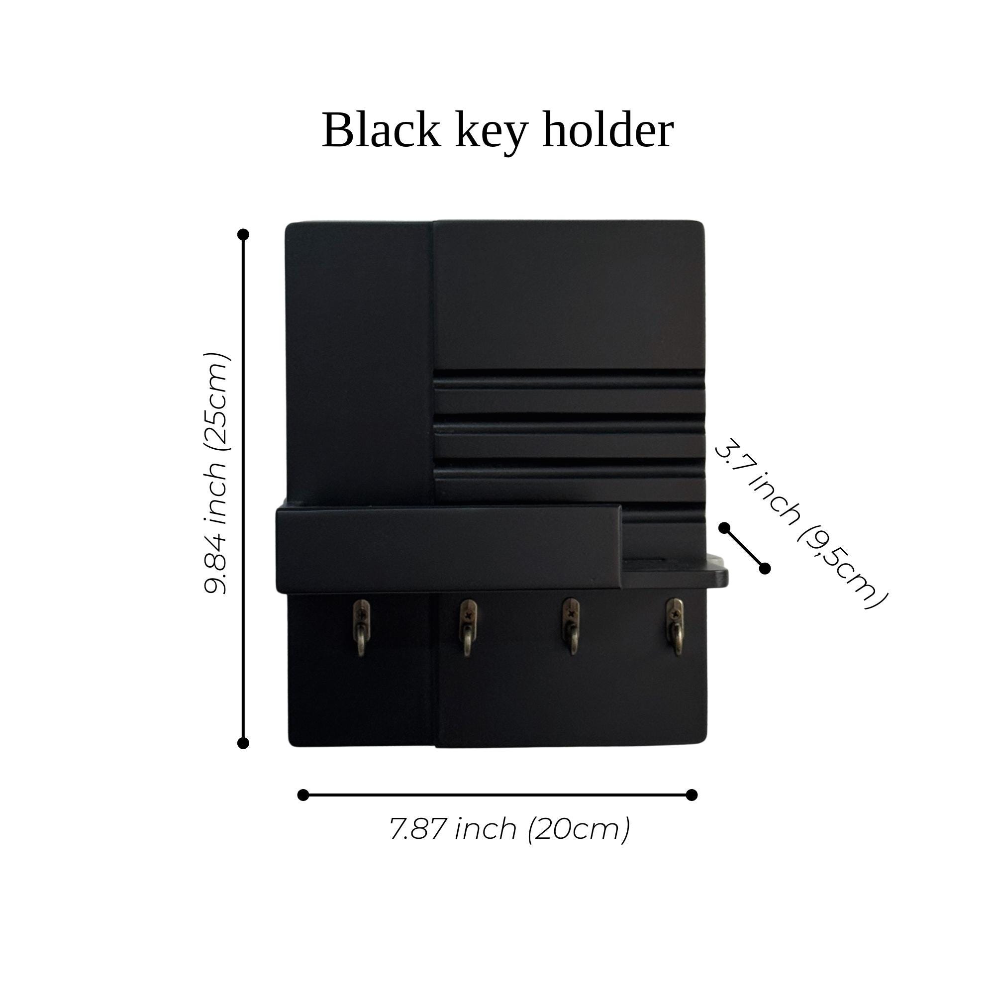 Black Wood Key Holder With 4 Hooks: Minimalist Wall Mounted Key Rack - Etsy