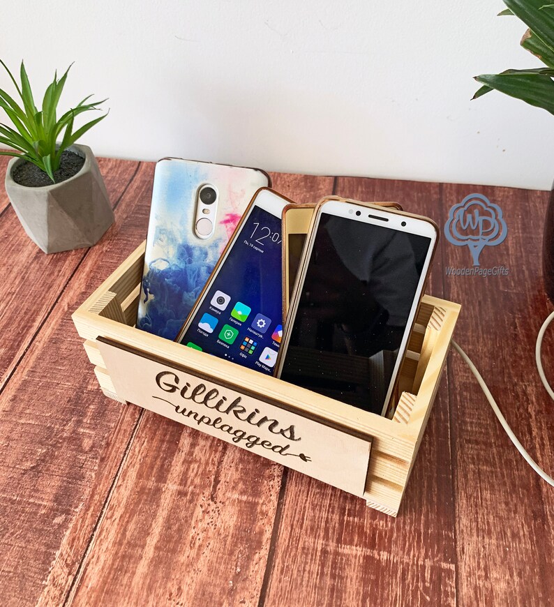Personalized unplug box Rustic Wood Box Family Cell Phone Box Etsy