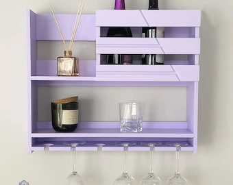 Purple Wine Rack with Shelf, Wine Rack, Wine Shelf, Stemware Rack, Wine Shelf, Liquor Shelf, Wall Mounted Wine Rack, Bar Organizer