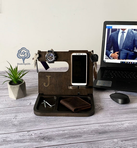 Cell Phone Docking Station Mens Desk Wood Docking Stand Valet Etsy