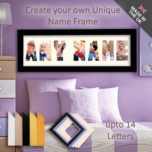 Marco de fotos con cualquier nombre o mensaje. Regalo personalizado exclusivo de 3 a 14 letras. Hecho a pedido. Cree el suyo propio.