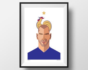 Zinedine Zidane Poster, France International, Legend, Real Madrid, Juventus, Illustration