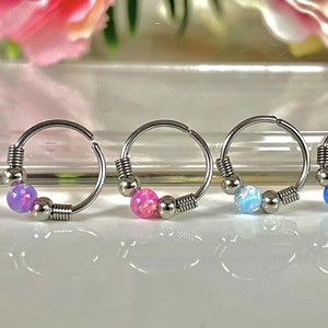 Helix Hoop Nose Ring Earring, Opal Hoop Earring, Septum & Tragus Jewelry, Cartilage Nose Piercing, Unique Gift for Her Forward Helix