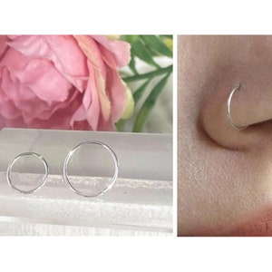 Dainty Nose Ring, Helix Piercing Ring Small ,Tragus Hoop Earring, Cartilage Hoop,Piercing Jewelry, Thin Nose Hoop, 925 Sterling Silver 0.5mm