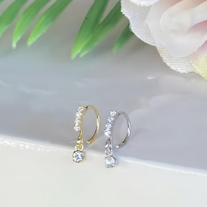 Dainty Nose Ring, Helix Piercing Ring Small 6mm, Tragus Hoop Earring, Cartilage Huggie Hoop, CZ Crystal Piercing Jewelry ,Dangly Nose Hoop