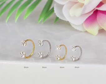 Internally Threaded CZ Septum Ring 18G Surgical Steel • Dainty Horseshoe Nose Hoop • Cartilage Helix Tragus Piercing