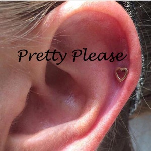 Helix Cartilage Flat Back Tragus Heart Bohemian Polished  Cartilage Earring, Heart Tragus Earring, Tragus stud,