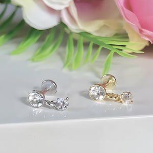 16g Flatback Stud, Tragus Earrings, Helix Piercing Jewelry, Helix Earrings, Labret Stud,Conch, Cartilage, Internally Threaded CZ Dangle