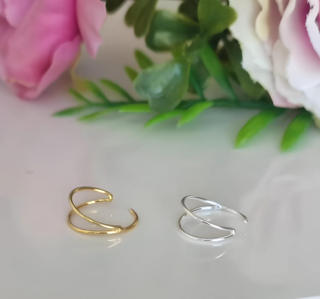 22G Sterling Silver Double Nose Ring, Gold 8mm Cartilage Hoop, Dainty ...