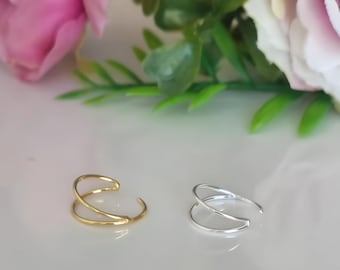 22G Sterling Silver Double Nose Ring, Gold 8mm Cartilage Hoop, Dainty Nose Piercing Jewelry, Duo Nose Ring, Open Single Pierced