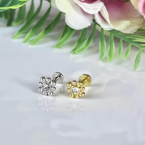Dainty Flat Back Earrings, Helix Piercing Stud, Tragus Stud Earring, Cartilage Threaded Earring, Women Jewelry, Labret Stud, Ryma