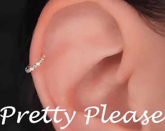 20G Paved Crystal Helix Earring Hoop | Diamante Nose Ring 6mm 8mm | Gold Silver Surgical Steel Cartilage Tragus Jewelry | Seamless Piercing