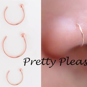 Rose Gold Open Nose Ring Small 925 Silver  Hoop Stud 0.6mm Thick Dia 6mm 8mm