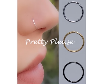 Surgical Steel Nose Hoop UK – Gold & Silver 6mm 8mm | Thin 0.6mm Cartilage, Tragus, Helix Piercing | Hypoallergenic Jewellery Gift