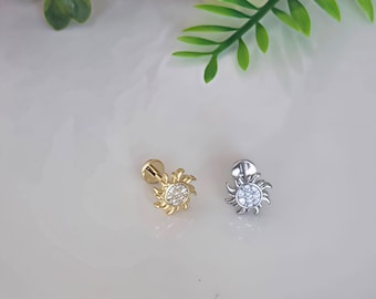 Dainty Sunshine Labret Stud 16g | CZ Celestial Sunburst Earring | Tragus Helix Cartilage Piercing Jewelry | Flat Back Gold Silver