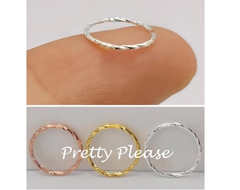 Twisted Diamond Cut Nose Ring 22G | 925 Sterling Silver Helix Hoop | Gold Rose Gold Cartilage Tragus Jewelry | Seamless Piercing 6mm 8mm