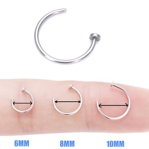 Surgical Steel Small Open Nose Ring Hoop , Cartilage Earring , Helix Hoop, Tragus Ring Comfortable Fit  -  Body Piercing Jewelry